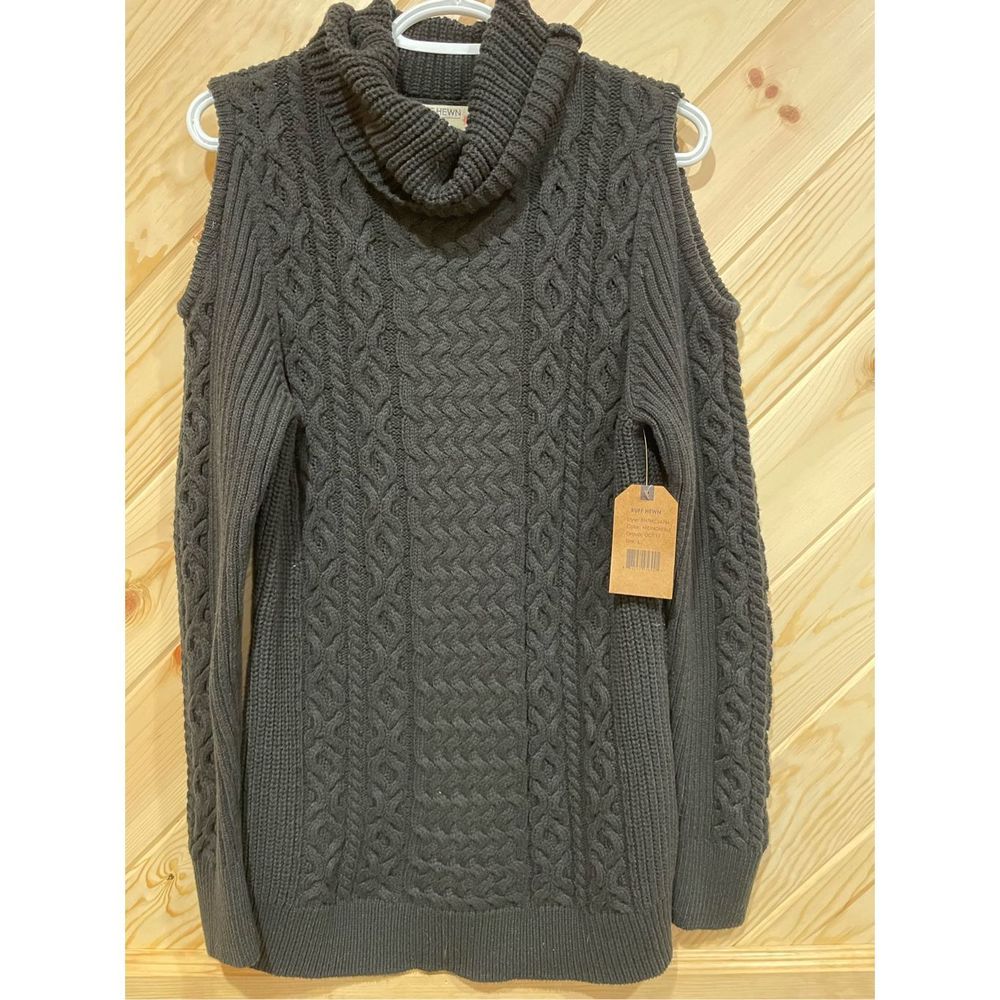 Ruff Hewn Womens Cold Shoulder Sweater Cable Knit Turtleneck Gray Size Large